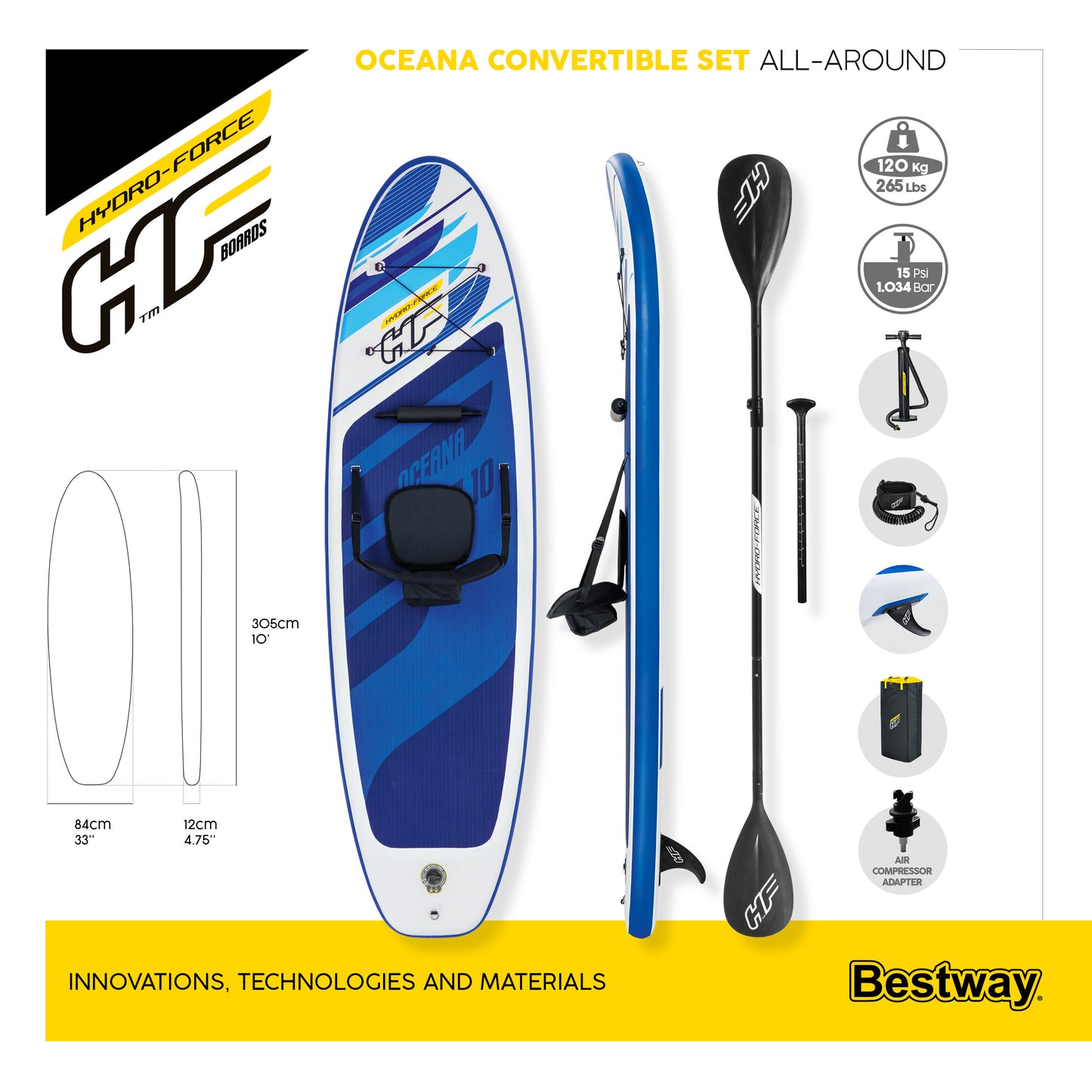 10ft Inflatable Paddle Board Set ‑ Oceana Hydro‑Force